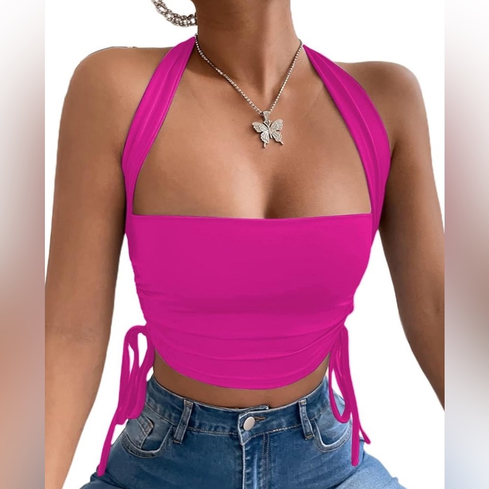 Brand - Remidoo Women’s Halter Tie Back Ruched Drawstring Crop Top
Size - Small